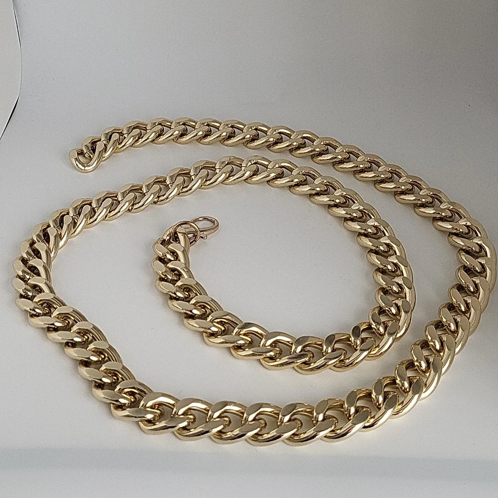 Women's Gold Tone Wide Cuban Link Chain Belt 42" end to end 3/4" width - Picture 7 of 11